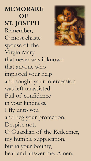 Memorare of the Blessed Virgin Mary & St. Joseph Prayer Card